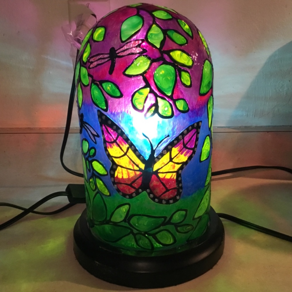 NEW Butterfly and Dragonfly Hand Painted Stained glass lamp - Picture 7 of 7